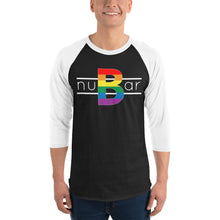 Load image into Gallery viewer, nuBar Rainbow Logo 3/4 Sleeve Baseball T-Shirt - White on Dark