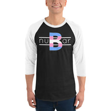 Load image into Gallery viewer, nuBar Trans Pride Logo 3/4 Sleeve Baseball T-Shirt - White on Dark