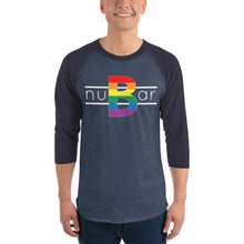 Load image into Gallery viewer, nuBar Rainbow Logo 3/4 Sleeve Baseball T-Shirt - White on Dark