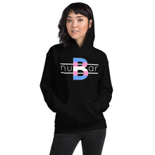 Load image into Gallery viewer, nuBar Trans Pride Logo Unisex Hoodie - White on Dark