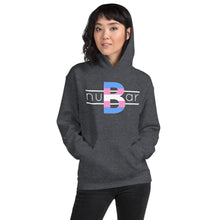 Load image into Gallery viewer, nuBar Trans Pride Logo Unisex Hoodie - White on Dark