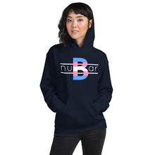 Load image into Gallery viewer, nuBar Trans Pride Logo Unisex Hoodie - White on Dark