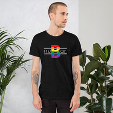 Load image into Gallery viewer, nuBar Rainbow Logo Short-Sleeve Unisex T-Shirt - White on Dark