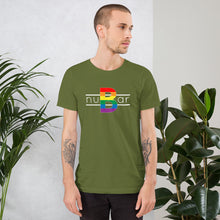 Load image into Gallery viewer, nuBar Rainbow Logo Short-Sleeve Unisex T-Shirt - White on Dark