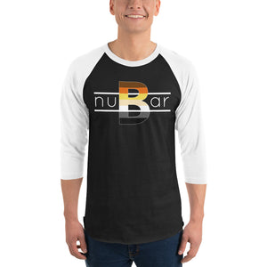 nuBar Bear Logo 3/4 Sleeve Baseball T-Shirt - White on Dark