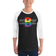 Load image into Gallery viewer, nuBar Rainbow Logo 3/4 Sleeve Baseball T-Shirt - White on Dark
