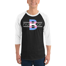 Load image into Gallery viewer, nuBar Trans Pride Logo 3/4 Sleeve Baseball T-Shirt - White on Dark
