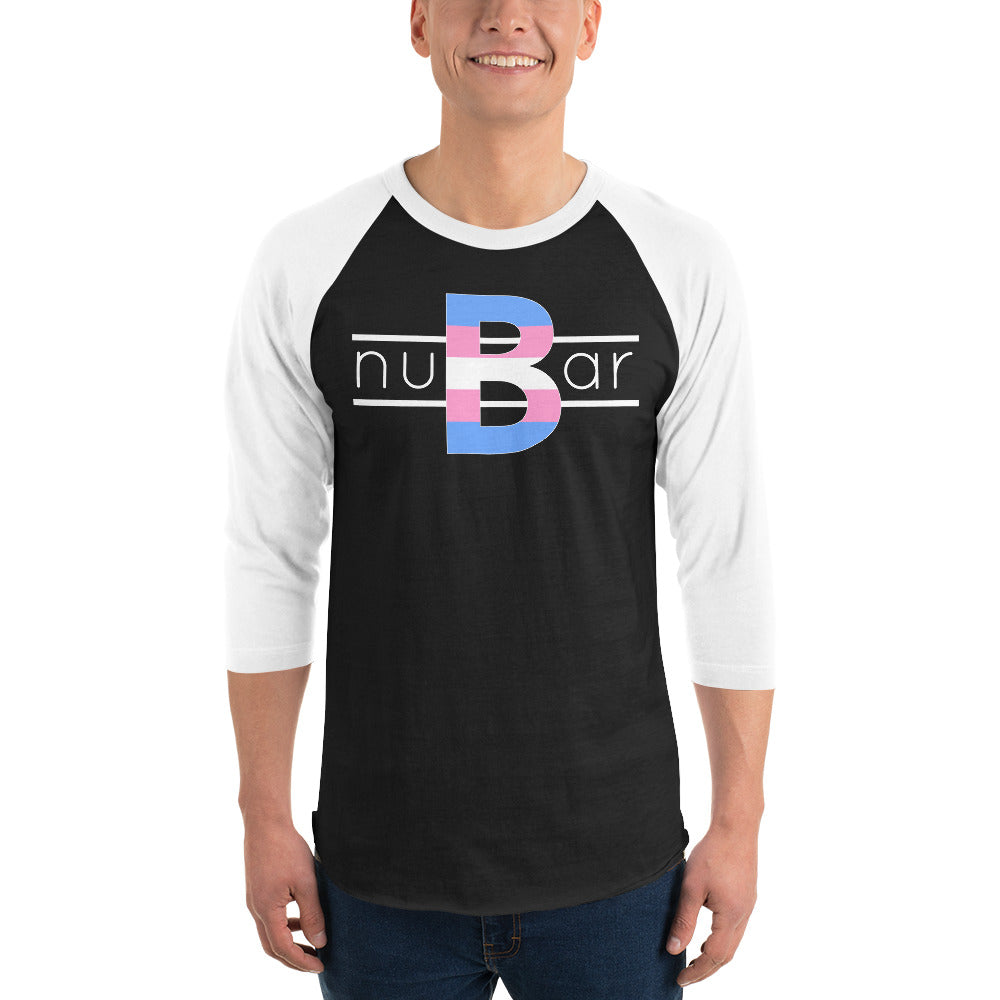 nuBar Trans Pride Logo 3/4 Sleeve Baseball T-Shirt - White on Dark