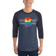 Load image into Gallery viewer, nuBar Rainbow Logo 3/4 Sleeve Baseball T-Shirt - White on Dark
