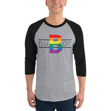 Load image into Gallery viewer, nuBar Rainbow Logo 3/4 Sleeve Baseball T-Shirt - Black on Light
