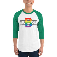 Load image into Gallery viewer, nuBar Rainbow Logo 3/4 Sleeve Baseball T-Shirt - Black on Light
