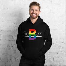 Load image into Gallery viewer, nuBar Rainbow Logo Unisex Hoodie - White on Dark
